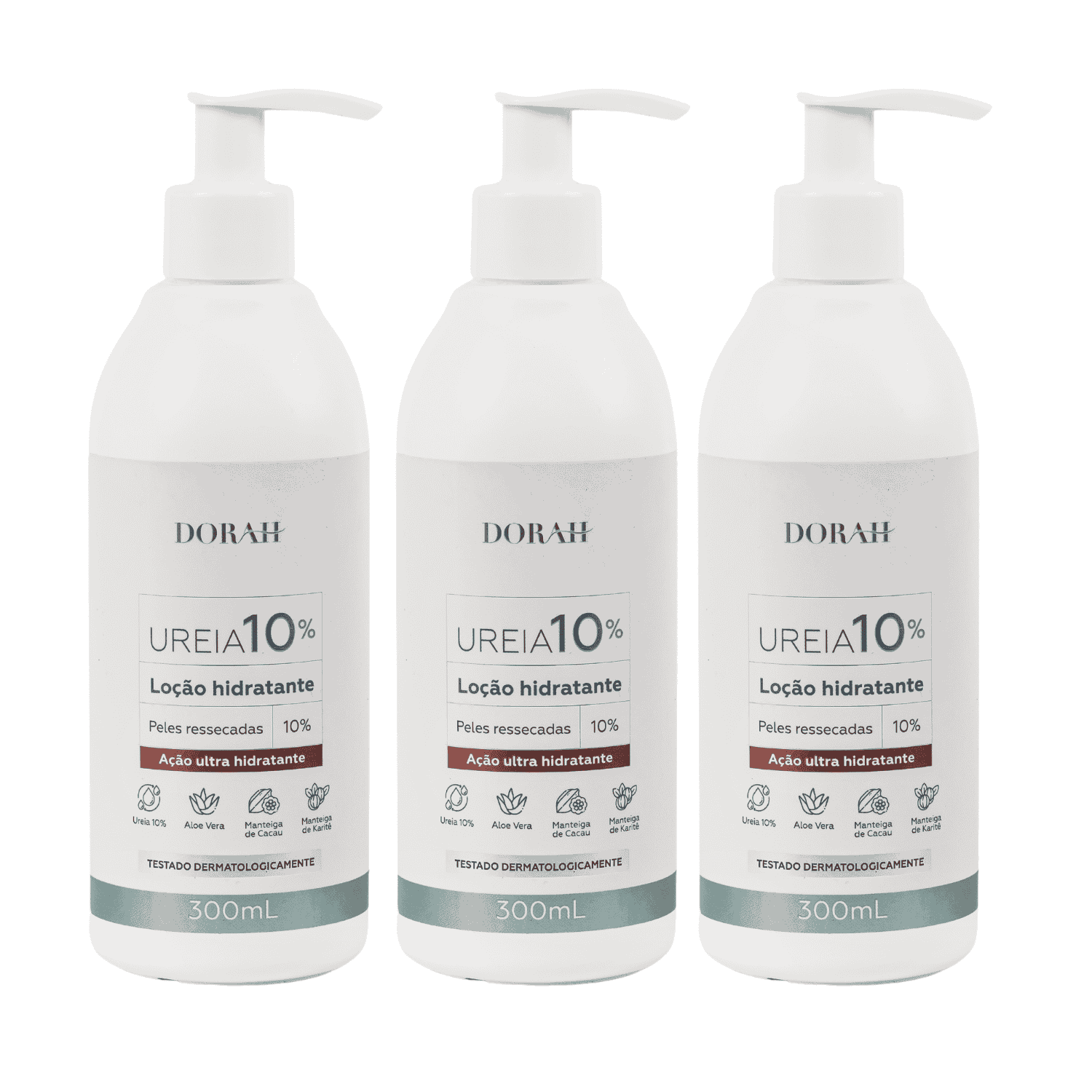 Loção de Uréia 10% com Aloe Vera Manteiga de Cacau e Karitê Dorah Beauty & Wellness 300ml 3 Unidades