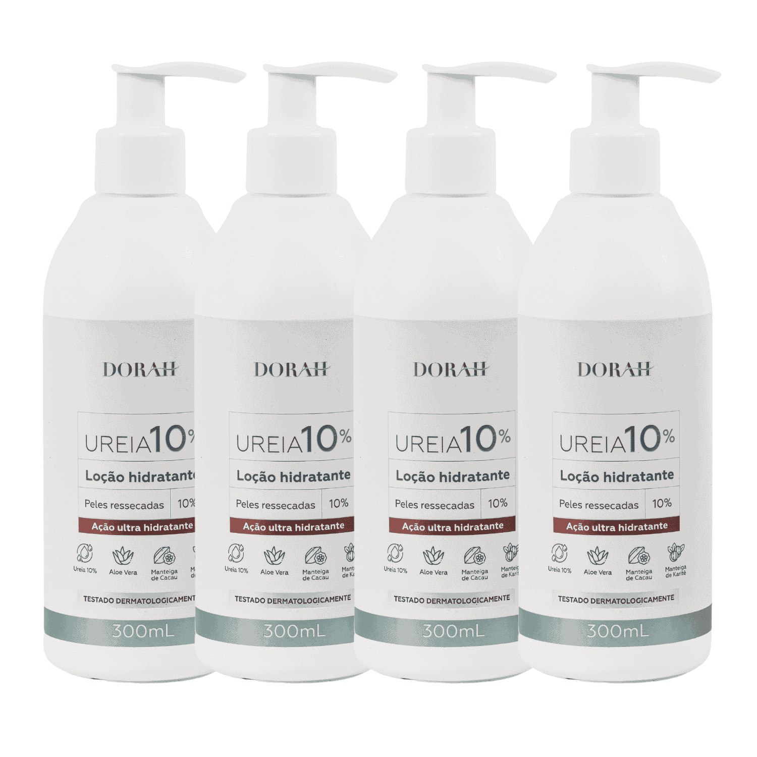 Loção de Uréia 10% com Aloe Vera Manteiga de Cacau e Karitê Dorah Beauty & Wellness 300ml 4 Unidades