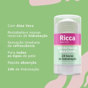 Bastão Facial Hidratante 24h Ricca Magic Stick Ação Refrescante Aloe Vera 30g Bastão Facial Hidratante 24h Ricca Magic Stick Ação Refrescante Aloe Vera 30g