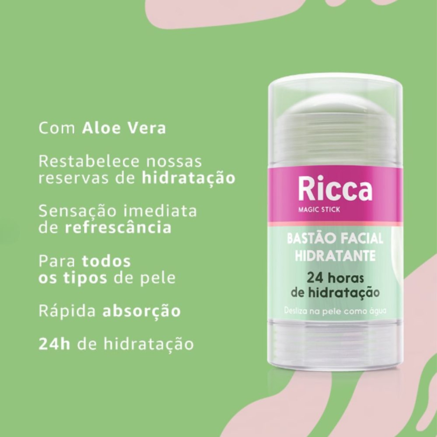 Bastão Facial Hidratante 24h Ricca Magic Stick Ação Refrescante Aloe Vera 30g