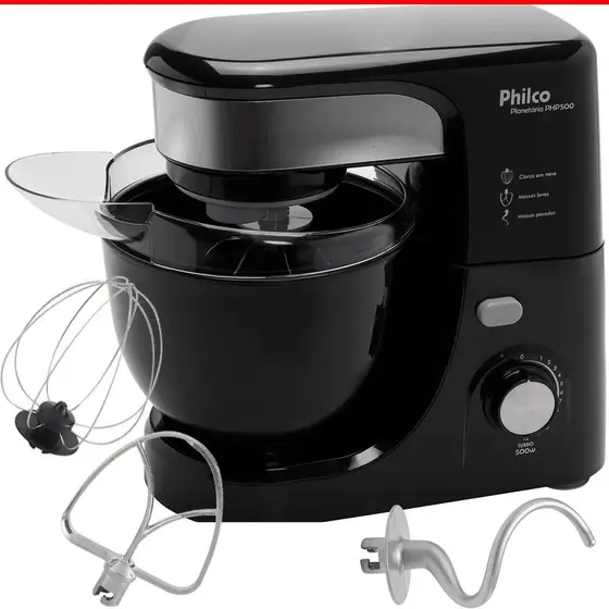 Batedeira Planetária Profissional Philco Turbo 500W Preta 110V PHP500
