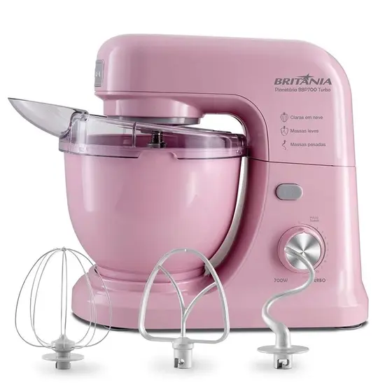 Batedeira Planetária Britânia Turbo 700W 4L 12 Velocidades Rosa 127V BBP700RS
