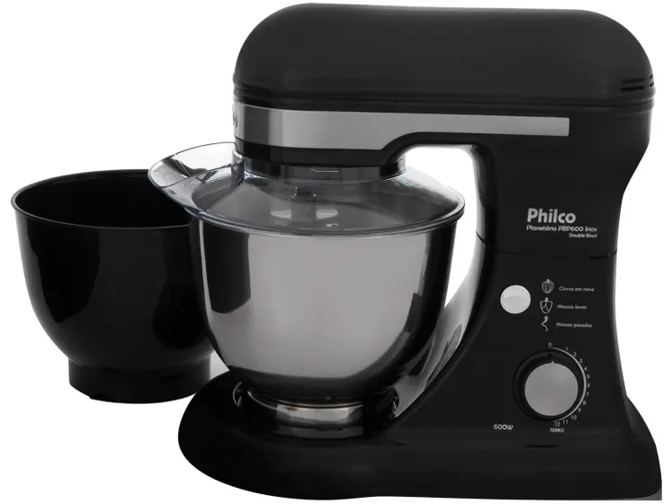 Batedeira Planetária Philco Double Bowl 600W 12 Velocidades Preta PBP600P