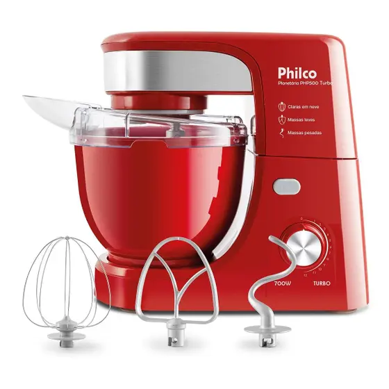 Batedeira Planetária Philco Turbo 700W com 3 Batedores Vermelha
