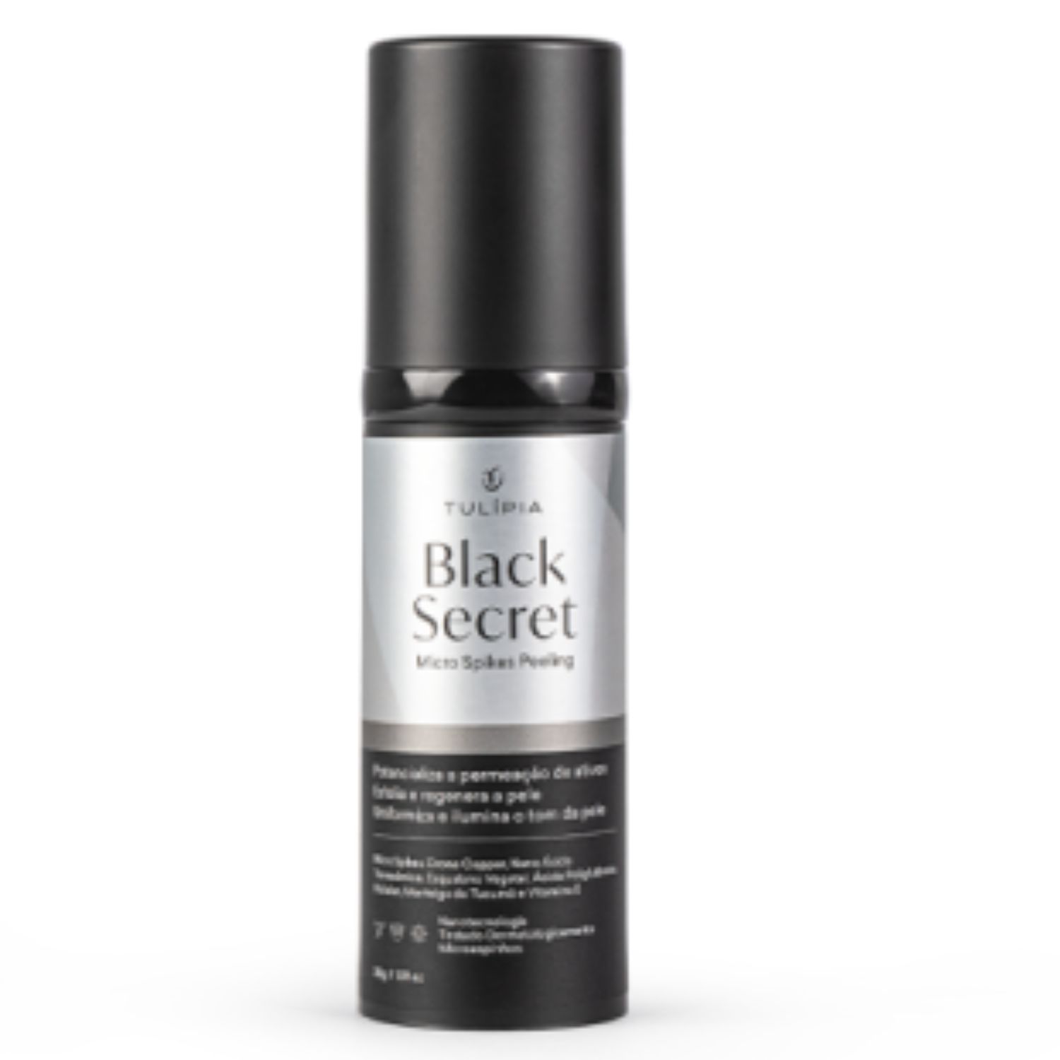 Black Secret Micro Spikes Peeling Clareador de Pele, Tulipa, Tecnologia que Imita Micro Agulhas 30mL