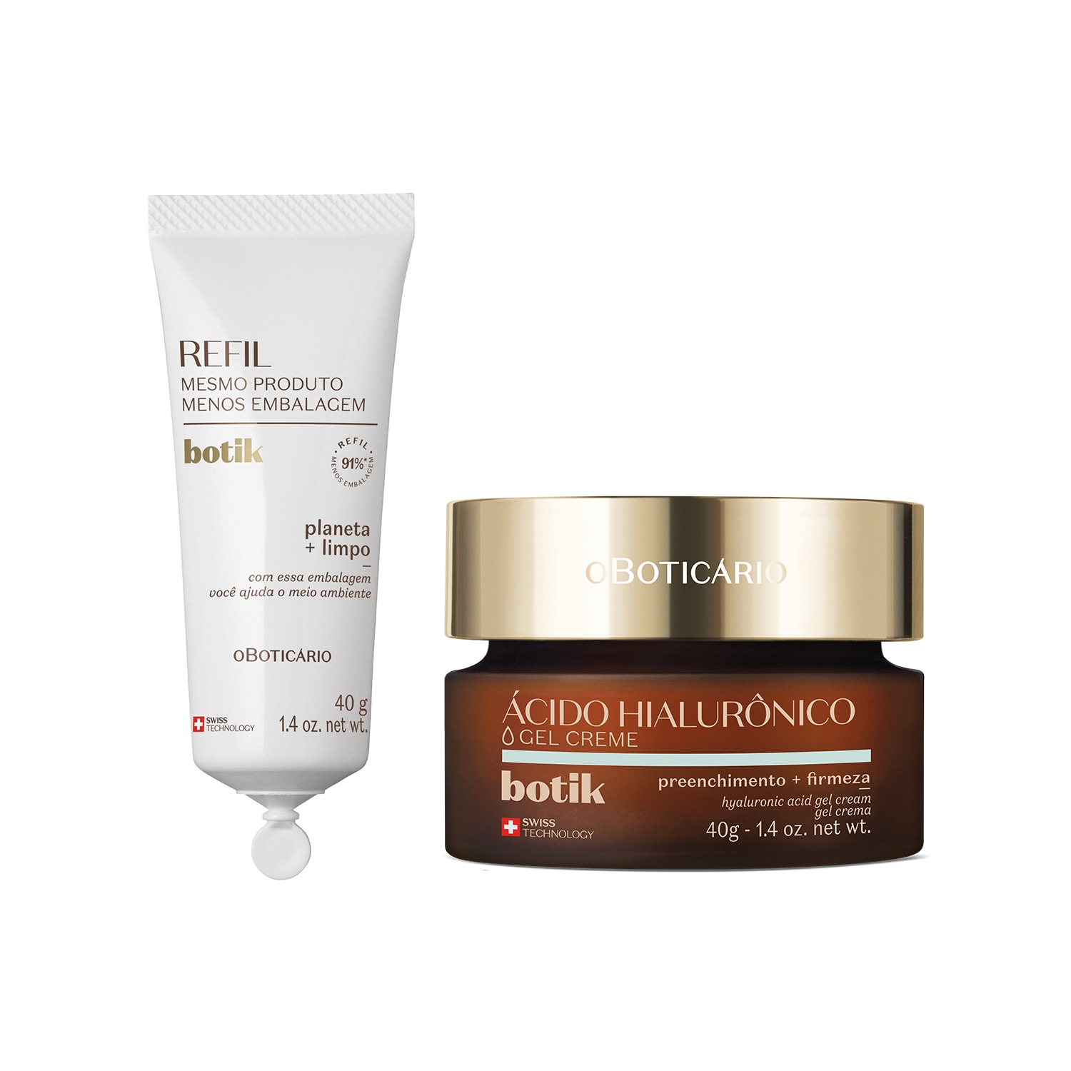 Combo Botik Ácido Hialurônico Gel Creme Facial Firmador 40g Refil 40g