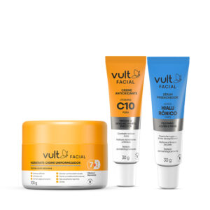 Combo Vult Hidratante Uniformizador 100g Creme Antioxidante 30g Sérum Facial Ácido Hialurônico Puro 30g