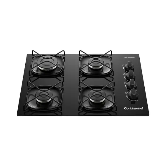 Cooktop Gás 4 Bocas Continental Mesa de Vidro Preto Acendimento Automático KC4GR