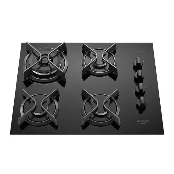 Cooktop Gás 4 Bocas Dako Queimador Tripla Chama Mesa de Vidro Temperado Preto Bivolt Supreme