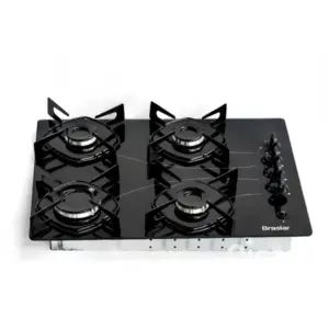 Cooktop Gás 4 Bocas Braslar Acendimento Automático Preto Bivolt Pop