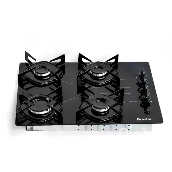 Cooktop Gás 4 Bocas Braslar Acendimento Automático Preto Bivolt Pop