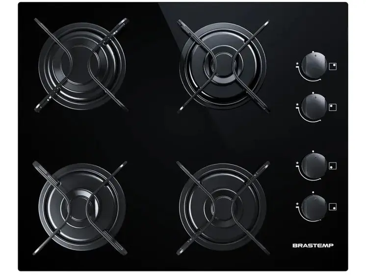 Cooktop Gás 4 Bocas Brastemp Preto GLP Automático Grades Piatina Ative BDD61AE