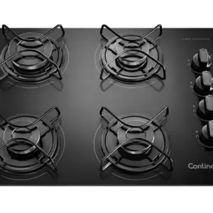 Cooktop Gás 4 Bocas Continental Preto GLP KC4GP Cooktop Gás 4 Bocas Continental Preto GLP KC4GP