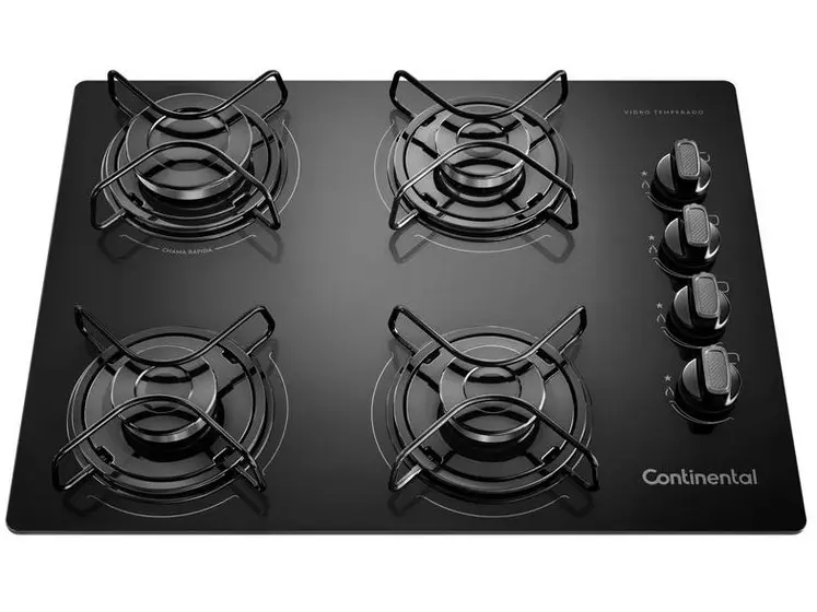 Cooktop Gás 4 Bocas Continental Preto GLP KC4GP