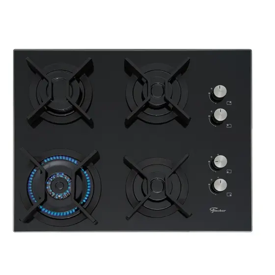 Cooktop Gás 4 Bocas Fischer Tripla Chama Mesa de Vidro Infinity