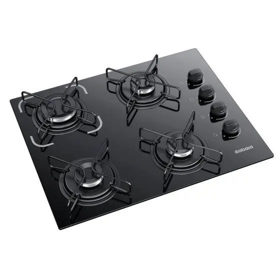 Cooktop Gás 4 Bocas Itatiaia Vidro Temperado Preto Bivolt Essencial 3700000192