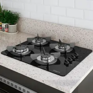 Cooktop Gás 4 Bocas Fogatti Vidro Preto Safe 27001301 Cooktop Gás 4 Bocas Fogatti Vidro Preto Safe 27001301