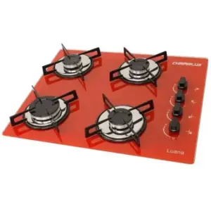 Cooktop a Gás Chamalux 4 Bocas Vermelho Mesa de Vidro Temperado Acendimento Automático Queimador Ultra Bivolt Ultra Chama Cooktop a Gás Chamalux 4 Bocas Vermelho Mesa de Vidro Temperado Acendimento Automático Queimador Ultra Bivolt Ultra Chama