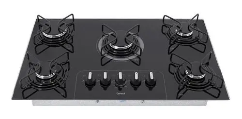 Cooktop Gás 5 Bocas Consul Metal e Vidro Bivolt 73x46cm