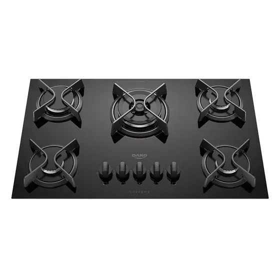 Cooktop Gás 5 Bocas Dako Queimador Tripla Chama Mesa de Vidro Temperado Preto Bivolt Supreme