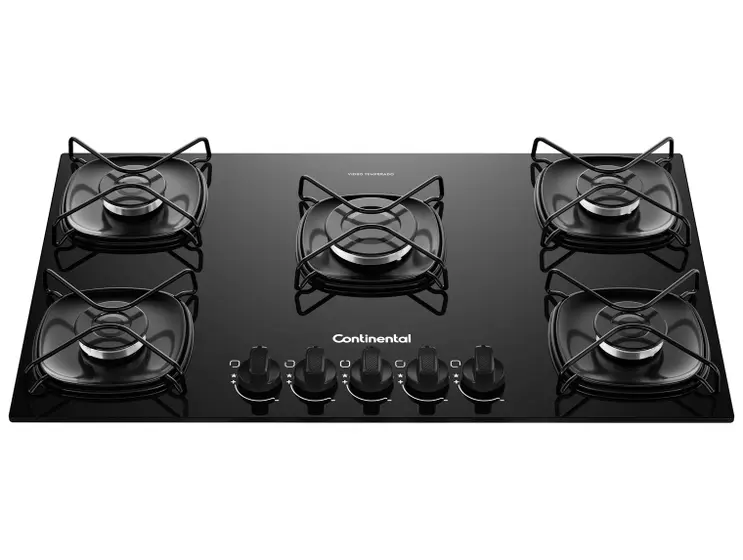 Cooktop Gás 5 Bocas Continental Preto GLP KC5GR