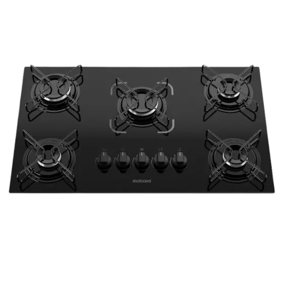 Cooktop Gás 5 Bocas Itatiaia Tripla Chama Preto de Vidro Bivolt Essencial