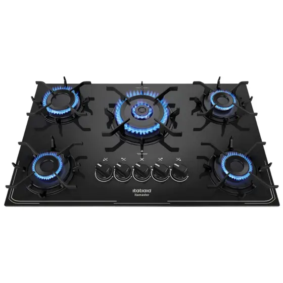 Cooktop Gás 5 Bocas Itatiaia Tripla Chama Preto Vidro Bivolt Itamaster