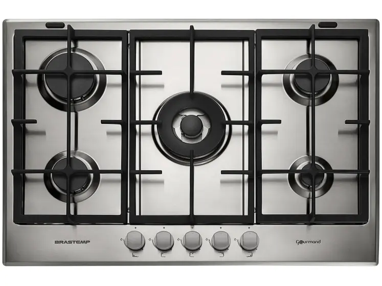 Cooktop Gás 5 Bocas Brastemp Inox Acendimento Automático Natural e GLP Gourmand BDK75DR