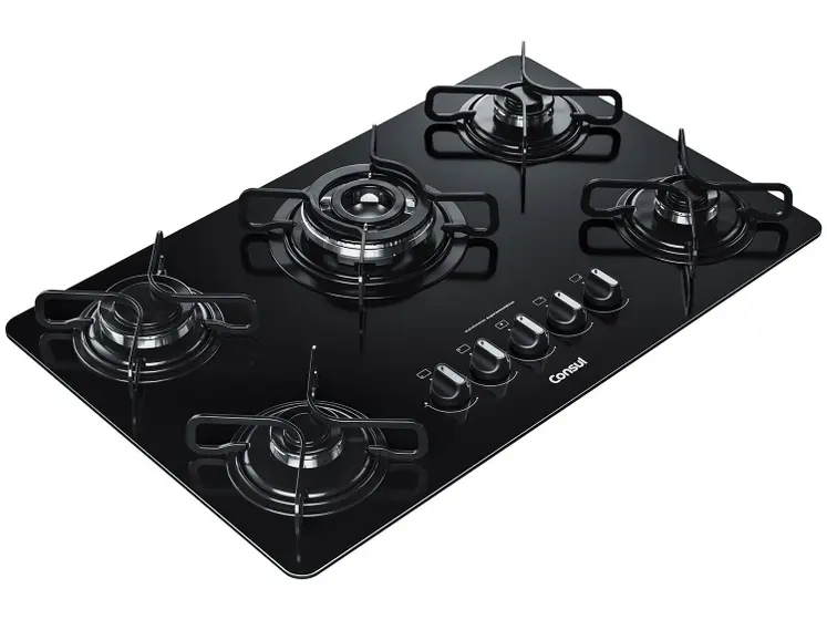 Cooktop Gás 5 Bocas Consul Vidro Temperado Quadrichama Preto Natural e GLP CDD75AE