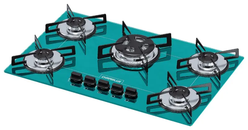 Cooktop Gás 5 Bocas Chamalux Tripla Chama Verde Água Bivolt