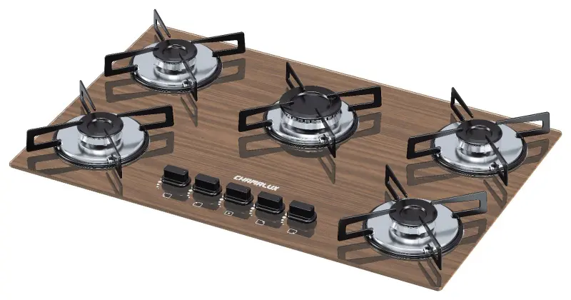 Cooktop Gás 5 Bocas Chamalux Ultra Chama Amadeirado Escuro Bivolt