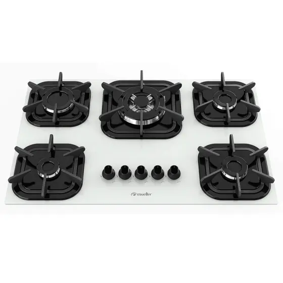 Cooktop Gás 5 Bocas Mueller Queimador Tripla Chama Branco Bivolt