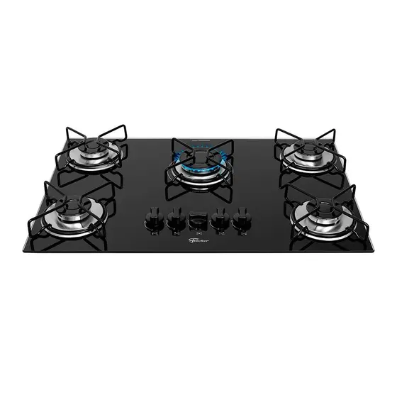 Cooktop Gás 5 Bocas Fischer Esmaltada Aramado Preto Bivolt Fit Line