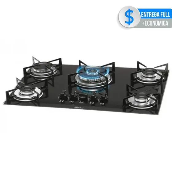 Cooktop Gás 5 Bocas Fischer Preto Tripla Chama GLP Bivolt 1743-5733