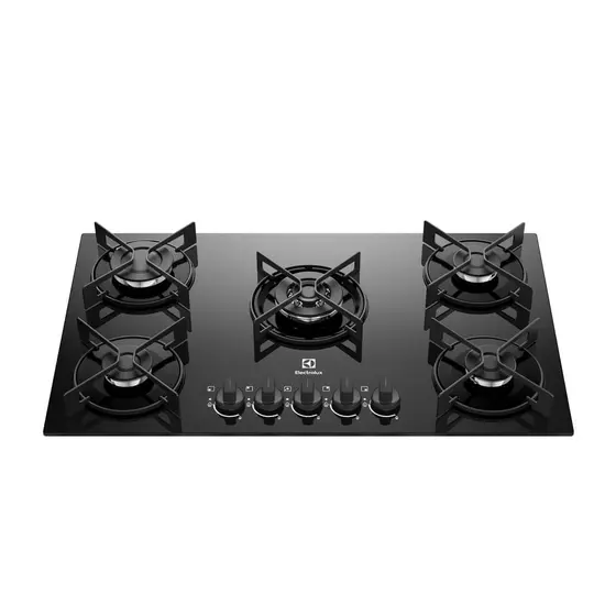 Cooktop a Gás Electrolux 5 Bocas Mesa de Vidro Tripla Chama Grade Aço Fosco Efficient KE5GT