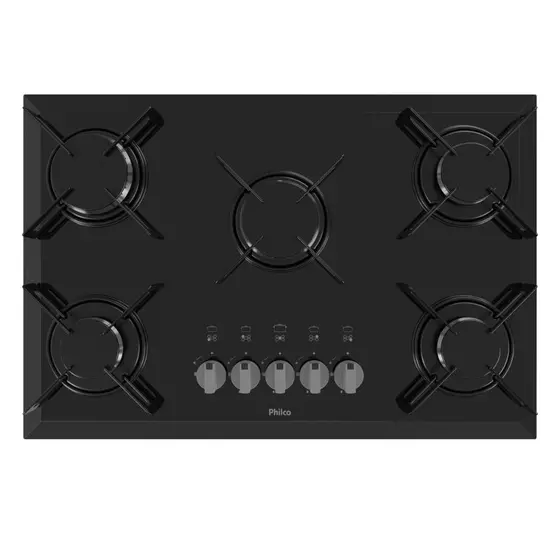 Cooktop Gás 5 Bocas Philco Automático Vidro Temperado Bivolt Chef5