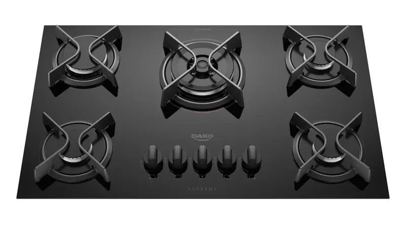 Cooktop Gás 5 Bocas Dako Preto Mesa de Vidro Tripla Chama Bivolt Supreme