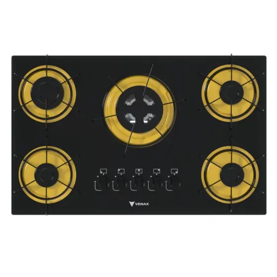 Cooktop Gás 5 Bocas Venax Preto Amarelo GLP Arena