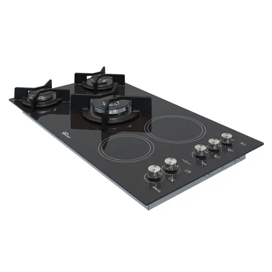 Cooktop Híbrido 5 Bocas Fischer Gás e Elétrico Tripla Chama Mesa Vitrocerâmica 220V TOP
