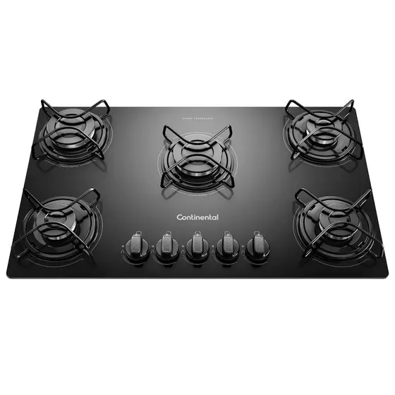 Cooktop Gás 5 Bocas Continental Mesa de Vidro Temperado KC5GP
