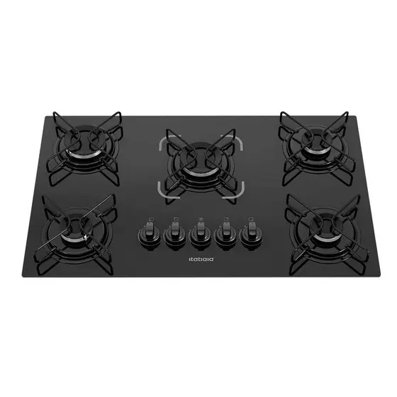 Cooktop Gás 5 Bocas Itatiaia Mesa de Vidro Temperado Preto Bivolt Essencial