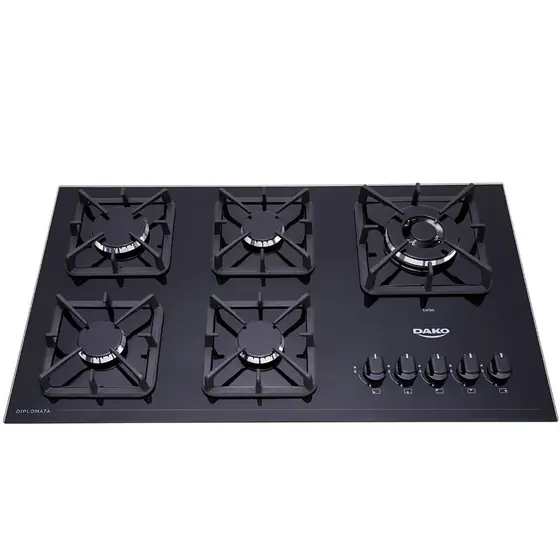Cooktop Gás 5 Bocas Dako Preto Mesa de Vidro Tripla Chama Bivolt Diplomata