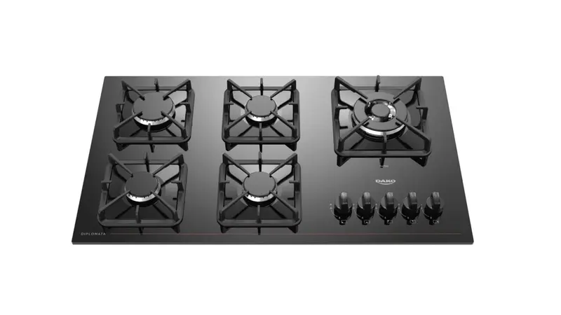 Cooktop Gás 5 Bocas Dako Preto Mesa de Vidro Tripla Chama Bivolt Diplomata