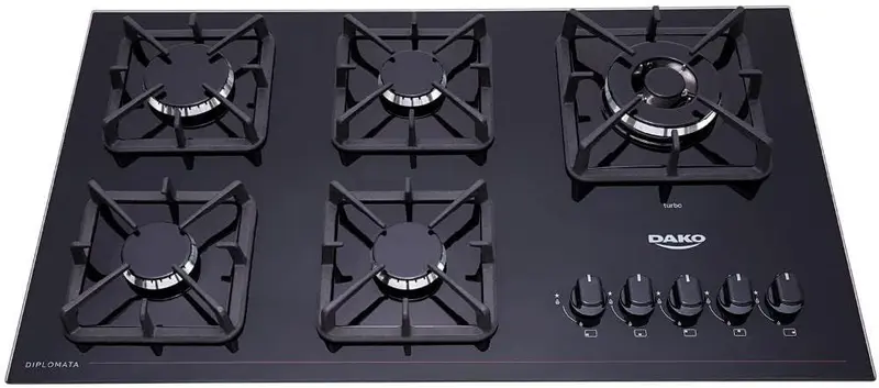 Cooktop Gás 5 Bocas Dako Preto Mesa de Vidro Tripla Chama Bivolt Diplomata