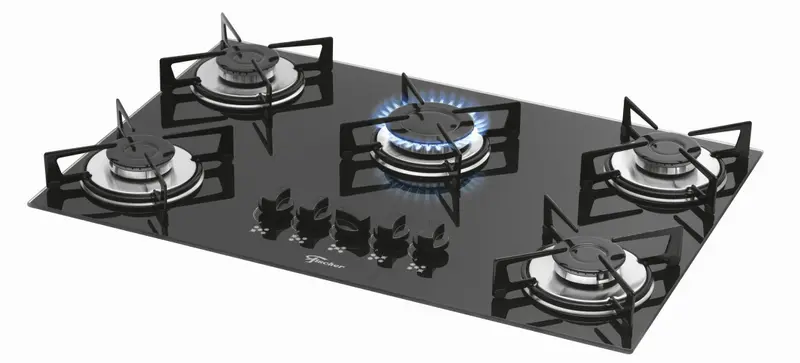 Cooktop Gás 5 Bocas Fischer Mesa de Vidro Preto Bivolt