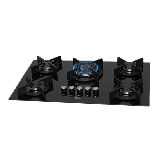 Cooktop Gás 5 Bocas Fischer Tripla Chama Trempe de Ferro Fundido Mesa de Vidro Bivolt Infinity 26298-57077