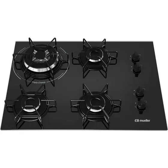 Cooktop Gás 4 Bocas Mueller Tripla Chama Preto Bivolt MCG134BG1
