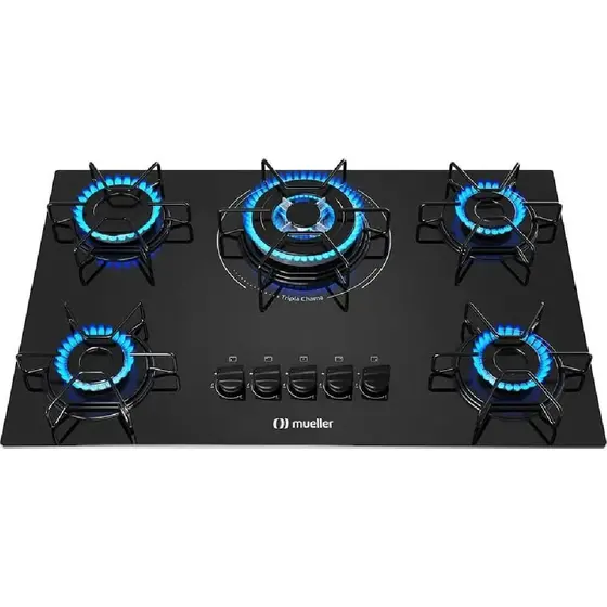 Cooktop Gás 5 Bocas Mueller Tripla Chama Preto Bivolt MCG135BG1