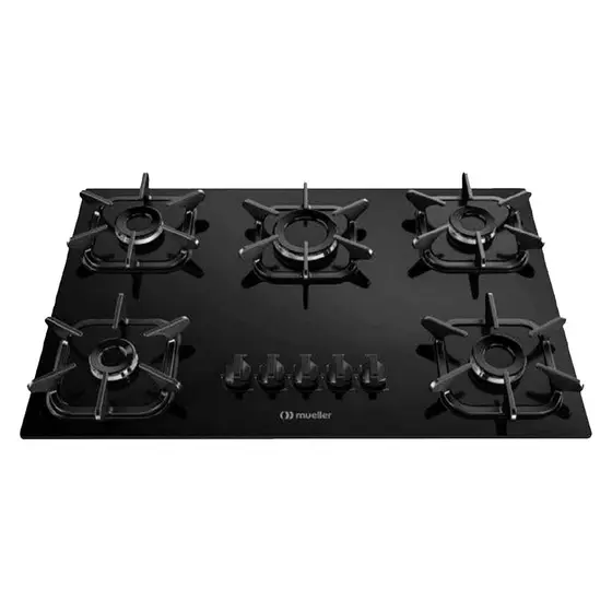 Cooktop Gás 5 Bocas Mueller Ultra Chama Mesa de Vidro Preto Bivolt