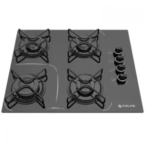 Cooktop Gás 4 Bocas Atlas Acendimento Superautomático Mesa de Vidro Preto Bivolt Agile Up Glass